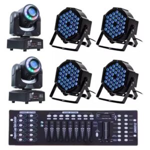 **Kit 2 Moving Head Spot 60w + 4 Canhão 36 Leds 3w + Mesa DMX** **Sobre os Movings: Bivolt** - **Fonte de Luz**: 1 Super Led Osram de 60w, 1 Led SMD 5050 RGB. - **Modos de Operação**: Automático, Modo Som, DMX. - **Canais DMX**: 10 ou 12. - **Cores**: 8 cores puras + misturas de cores. - **Gobos**: 7 gobos estáticos + Gobo Shake. - **Movimento**: Tilt 270° + Fine, Pan 540º + Fine. - **Ângulo de Abertura**: 13°. - **Efeitos**: Strobo. - **Consumo de Energia**: 90w. - **Voltagem**: 110/240v. - **Modos de Controle**: Auto, Master, Slave, Sound. - **Dimensões**: 29 x 16 x 16 cm. - **Peso**: 4,2 kg. - **Itens Inclusos**: 2 Moving Spot 60W com fita LED, 2 alças de fixação, 2 manuais do usuário. **Sobre os Canhões: Bivolt** - **Modelo**: Refletor LED 3IN1 Slim. - **Potência**: 36w. - **Voltagem**: AC110-220V (Bivolt). - **Frequência**: 50/60 Hz. - **Cor das Luzes**: RGB. - **Material**: Plástico. - **Quantidade de LEDs**: 36 LEDs de 3w cada. - **Vida Útil Estimada**: Até 50.000 horas. - **Proteção**: IP20 (não resistente à água). - **Controles**: DMX512, Master-Slave, Auto e Sound. - **Display**: Digital. - **Dimensões (D x P)**: 17,5 x 10 cm. - **Peso**: 780g. - **Itens Inclusos**: 4 canhões 36 LEDs 3IN1, 4 suportes de fixação, 8 parafusos, 2 cabos embutidos de 3 pinos. **Sobre a Mesa DMX: Bivolt** - **Capacidade de Dispositivos**: 12 dispositivos de fixação para até 16 canais. - **Cenários**: 30 grupos de 8 cenários, 240 cenários por grupo. - **Perseguição**: 6 perseguições com até 240 cenas por cena. - **Empurradores**: 8 empurradores ajustam o nível de saída do DMX de 0 a 255. - **Propulsores**: 2 propulsores controlam a velocidade de perseguição e o tempo do propulsor. - **Microfone**: Embutido. - **Falha de Energia**: Proteção contra falha de energia. - **Entrada de Energia**: DC9-12V 300mA. - **Saída DMX**: Conector XLR de 3 pinos yin. - **Dimensões**: 19" × 5.25" × 3" (polegadas). - **Itens Inclusos**: 1 mesa DMX 192, 1 cabo DMX de 1m, 1 fonte 12v, 1 manual.