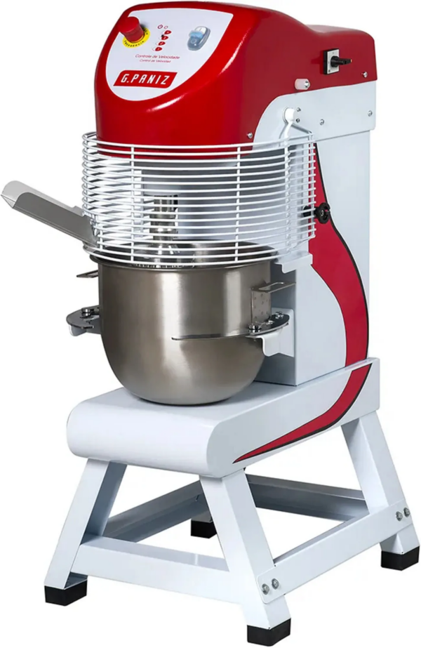 **Batedeira Planetária 18 Litros 4 Velocidades BP 18 220v G Paniz** A Batedeira Planetária BP 18 da G Paniz combina eficiência e durabilidade para o uso em cozinhas profissionais. Com um design moderno e robusto, é construída em aço carbono com pintura epóxi, garantindo alta resistência e durabilidade. O equipamento possui um acabamento em vermelho e branco, destacando-se visualmente em qualquer ambiente de trabalho. **Características Técnicas e Funcionais:** - **Capacidade:** O bowl de 18 litros em aço inoxidável é ideal para preparar grandes quantidades de massas, claras em neve, glacês, e mais, facilitando tarefas em ambientes de alta demanda. - **Potência e Consumo:** Equipada com um potente motor de 1 cavalo-vapor (CV) e consumo de 0,73 kW/h, assegura desempenho eficiente durante longos períodos de operação. - **Velocidades:** Possui 4 velocidades, reguláveis através de um inversor de frequência que reduz o ruído e prolonga a vida útil do equipamento. - **Dimensões e Peso:** Com dimensões de 124 x 55 x 69 cm e pesando 95 kg, a batedeira é sólida e estável durante o uso, prevenindo deslocamentos indesejados. - **Segurança:** Em conformidade com a normativa NR12, oferece segurança extra durante o manuseio, essencial para operações comerciais. - **Acessórios Inclusos:** Vem acompanhada de raquete, gancho e globo, onde a raquete e o gancho são em alumínio fundido, e o globo possui suporte em alumínio fundido com arames em aço inoxidável. Estes acessórios ampliam a versatilidade do equipamento. **Funcionalidade:** - **Funil de Adição de Ingredientes:** O funil na grade superior permite adicionar ingredientes sem interromper o processo de mistura, otimizando a eficiência e conveniência durante o uso. Com todas essas características, a Batedeira Planetária BP 18 é uma ferramenta indispensável em cozinhas industriais, adequando-se às necessidades de padeiros, confeiteiros e chefs que buscam alta performance e qualidade constante nos seus preparos.