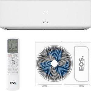Product Name: Ar-condicionado Split 12000 Btus Eos Master Comfort On/off High Wall Só Frio Easm12000fi/easm12000fe 220v Description: - Silencioso - Funções anti-bactéria e anti-fungos - Modo ECO: mais economia na conta de luz Specifications: - Refrigerante: R-32 ou R-410A - Voltage: 220 Volts - Special Features: Remote Controlled - Cooling Capacity: 12000 BTU Brand: EOS Model Number: EASM12000FI / EASM12000FE Weight: 35.5 Kilograms Dimensions: - Package Size: 60.5 x 60 x 55.5 cm - Weight: 35.5 Kilograms Ratings: - Customer Rating: 4.6 out of 5 stars - Total Reviews: 70 ASIN: B0CXQ7MM6Q Installation Type: Split Categories: - Eletrodomésticos > Casa > Ar e Ventilação > Ar-Condicionado > Ar-Condicionado Split Visible Attributes: - Color: White - Display: Digital temperature display - Components: Indoor unit, outdoor unit, remote control - Design: Modern and sleek Differentiators: - Anti-bacterial and anti-fungal functions - ECO mode for energy efficiency - Remote control operation Note: The brand name is explicitly visible as "EOS" on the product.