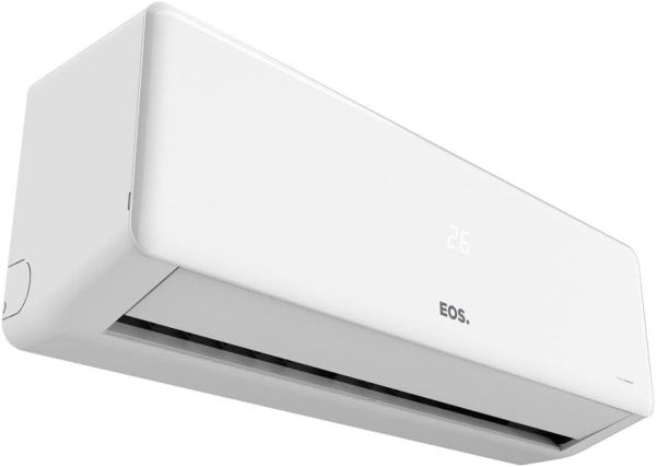 Product Name: Ar-condicionado Split 12000 Btus Eos Master Comfort On/off High Wall Só Frio Easm12000fi/easm12000fe 220v Description: - Silencioso - Funções anti-bactéria e anti-fungos - Modo ECO: mais economia na conta de luz Specifications: - Refrigerante: R-32 ou R-410A - Voltage: 220 Volts - Special Features: Remote Controlled - Cooling Capacity: 12000 BTU Brand: EOS Model Number: EASM12000FI / EASM12000FE Weight: 35.5 Kilograms Dimensions: - Package Size: 60.5 x 60 x 55.5 cm - Weight: 35.5 Kilograms Ratings: - Customer Rating: 4.6 out of 5 stars - Total Reviews: 70 ASIN: B0CXQ7MM6Q Installation Type: Split Categories: - Eletrodomésticos > Casa > Ar e Ventilação > Ar-Condicionado > Ar-Condicionado Split Visible Attributes: - Color: White - Display: Digital temperature display - Components: Indoor unit, outdoor unit, remote control - Design: Modern and sleek Differentiators: - Anti-bacterial and anti-fungal functions - ECO mode for energy efficiency - Remote control operation Note: The brand name is explicitly visible as "EOS" on the product.